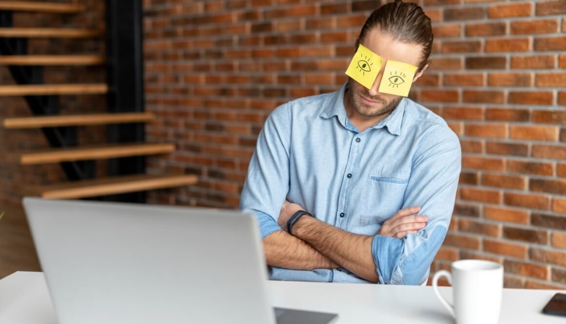 A,Young,Tired,Bearded,Office,Worker,In,A,Casual,Shirt