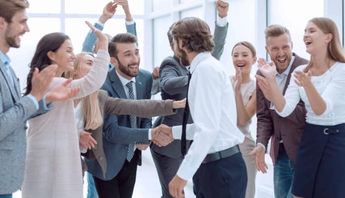 Happy,Young,Businessman,On,Business,Team,Background.